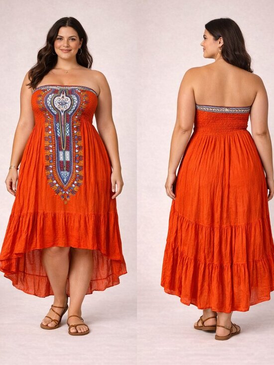 World Market Dresses & Skirts - World Market Boho Strapless Flowy Tiered Maxi Dress Orange L/XL
